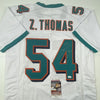 Autographed/Signed Zach Thomas Miami White Football Jersey JSA COA