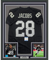 Framed Autographed/Signed Josh Jacobs 35x39 Las Vegas Oakland Black Football Jersey Beckett BAS COA