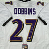 Autographed/Signed JK J.K. Dobbins Baltimore White Football Jersey JSA COA