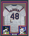 Framed Autographed/Signed Jacob DeGrom 35x39 New York NY Pinstripe Baseball Jersey JSA COA
