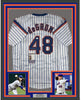 Framed Autographed/Signed Jacob DeGrom 35x39 New York NY Pinstripe Baseball Jersey JSA COA
