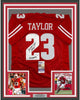 Framed Autographed/Signed Jonathan Taylor Inscribed 35x39 Wisconsin Red College Football Jersey JSA COA
