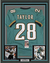 Framed Autographed/Signed Fred Taylor 35x39 Jacksonville Teal Football Jersey JSA COA