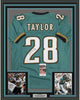 Framed Autographed/Signed Fred Taylor 35x39 Jacksonville Teal Football Jersey JSA COA