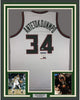 Framed Autographed/Signed Giannis Antetokounmpo 35x39 Milwaukee Retro White Basketball Jersey PSA/DNA COA