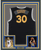 Framed Autographed/Signed Stephen Steph Curry 35x39 Golden State Black Basketball Jersey Beckett BAS COA