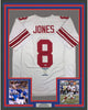 Framed Autographed/Signed Daniel Jones 35x39 New York White Football Jersey Beckett BAS COA