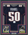 Framed Autographed/Signed Mike Vrabel 35x39 New England Blue Football Jersey Beckett BAS COA