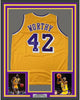 Framed Autographed/Signed James Worthy 35x39 Los Angeles LA Yellow Basketball Jersey Beckett BAS COA