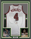 Framed Autographed/Signed Sidney Moncrief 35x39 Milwaukee White Basketball Jersey PSA/DNA COA