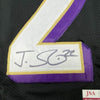 Framed Autographed/Signed Jimmy Smith 35x39 Baltimore Black Football Jersey JSA COA