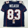 Autographed/Signed Wes Welker New England Blue Football Jersey JSA COA