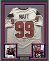Framed Autographed/Signed J.J. JJ Watt 35x39 Houston White Football Jersey JSA COA