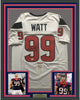 Framed Autographed/Signed J.J. JJ Watt 35x39 Houston White Football Jersey JSA COA