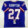 Autographed/Signed Rodney Hampton New York Blue Football Jersey JSA COA