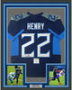 Framed Autographed/Signed Derrick Henry 35x39 Tennessee Dark Blue Football Jersey Beckett BAS COA