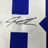 Autographed/Signed Jeremy Shockey New York Blue Football Jersey JSA COA