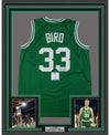 Framed Autographed/Signed Larry Bird 35x39 Boston Green Basketball Jersey Beckett BAS COA