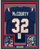 Framed Autographed/Signed Devin McCourty 35x39 New England Blue Football Jersey JSA COA