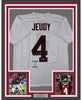 Framed Autographed/Signed Jerry Jeudy 35x39 Alabama White College Football Jersey Beckett BAS COA