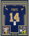 Framed Autographed/Signed Dan Fouts 35x39 San Diego Royal Blue Football Jersey JSA COA
