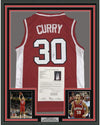 Framed Autographed/Signed Stephen Steph Curry 35x39 Davidson Wildcats Red Basketball Jersey JSA COA/LOA