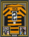 Framed Autographed/Signed Michael Mike Vick 35x39 Pittsburgh Bumble Bee Football Jersey PSA/DNA COA