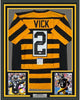 Framed Autographed/Signed Michael Mike Vick 35x39 Pittsburgh Bumble Bee Football Jersey PSA/DNA COA