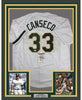 Framed Autographed/Signed Jose Canseco 35x39 Oakland White Baseball Jersey JSA COA