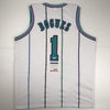 Autographed/Signed Muggsy Bogues Charlotte White Basketball Jersey PSA/DNA COA