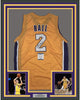 Framed Autographed/Signed Lonzo Ball 35x39 Los Angeles Yellow Basketball Jersey Beckett BAS COA