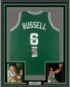 Framed Autographed/Signed Bill Russell 35x39 Boston Green Basketball Jersey JSA COA