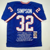 Autographed/Signed OJ O.J. Simpson Buffalo Blue Stat Football Jersey JSA COA