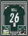Framed Autographed/Signed Le'Veon LeVeon Bell 35x39 New York Green Football Jersey JSA COA