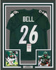 Framed Autographed/Signed Le'Veon LeVeon Bell 35x39 New York Green Football Jersey JSA COA