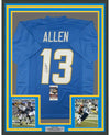 Framed Autographed/Signed Keenan Allen 35x39 Los Angeles LA 2020 Powder Blue Football Jersey JSA COA
