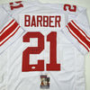 Autographed/Signed Tiki Barber New York White Football Jersey JSA COA