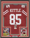 Framed Autographed/Signed George Kittle 35x39 San Francisco Red Football Jersey JSA COA