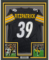 Framed Autographed/Signed Minkah Fitzpatrick 35x39 Pittsburgh Black Football Jersey Beckett BAS COA