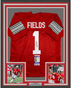 Framed Autographed/Signed Justin Fields 35x39 Ohio State Red College Football Jersey JSA COA