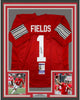 Framed Autographed/Signed Justin Fields 35x39 Ohio State Red College Football Jersey JSA COA