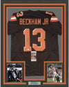 Framed Autographed/Signed Odell Beckham Jr. 35x39 Cleveland Brown Football Jersey JSA COA