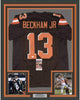 Framed Autographed/Signed Odell Beckham Jr. 35x39 Cleveland Brown Football Jersey JSA COA