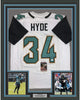 Framed Autographed/Signed Carlos Hyde 35x39 Jacksonville White Football Jersey JSA COA
