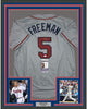 Framed Autographed/Signed Freddie Freeman 35x39 Atlanta Grey Baseball Jersey JSA COA