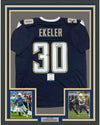 Framed Autographed/Signed Austin Ekeler 35x39 Los Angeles LA Dark Blue Football Jersey Beckett BAS COA