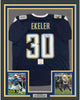 Framed Autographed/Signed Austin Ekeler 35x39 Los Angeles LA Dark Blue Football Jersey Beckett BAS COA
