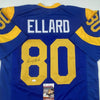 Autographed/Signed Henry Ellard Los Angeles LA Blue Football Jersey JSA COA by Hall of Fame Sports Memorabilia
