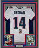 Framed Autographed/Signed Steve Grogan 35x39 New England White Modern Football Jersey JSA COA