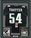 Framed Autographed/Signed Jeremiah Trotter 35x39 Philadelphia Black Football Jersey JSA COA
